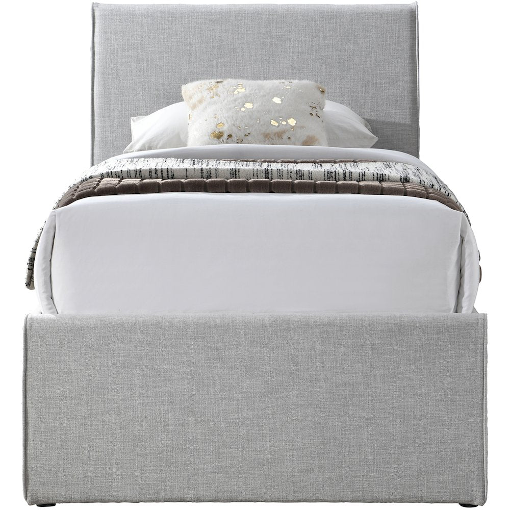 Myles Grey Linen Textured Fabric Twin Trundle Bed