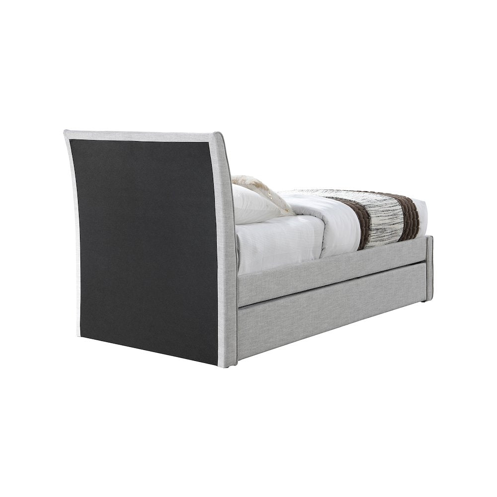 Myles Grey Linen Textured Fabric Twin Trundle Bed