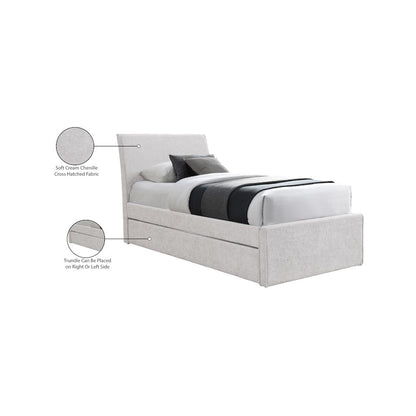 Myles Cream Chenille Fabric Twin Trundle Bed