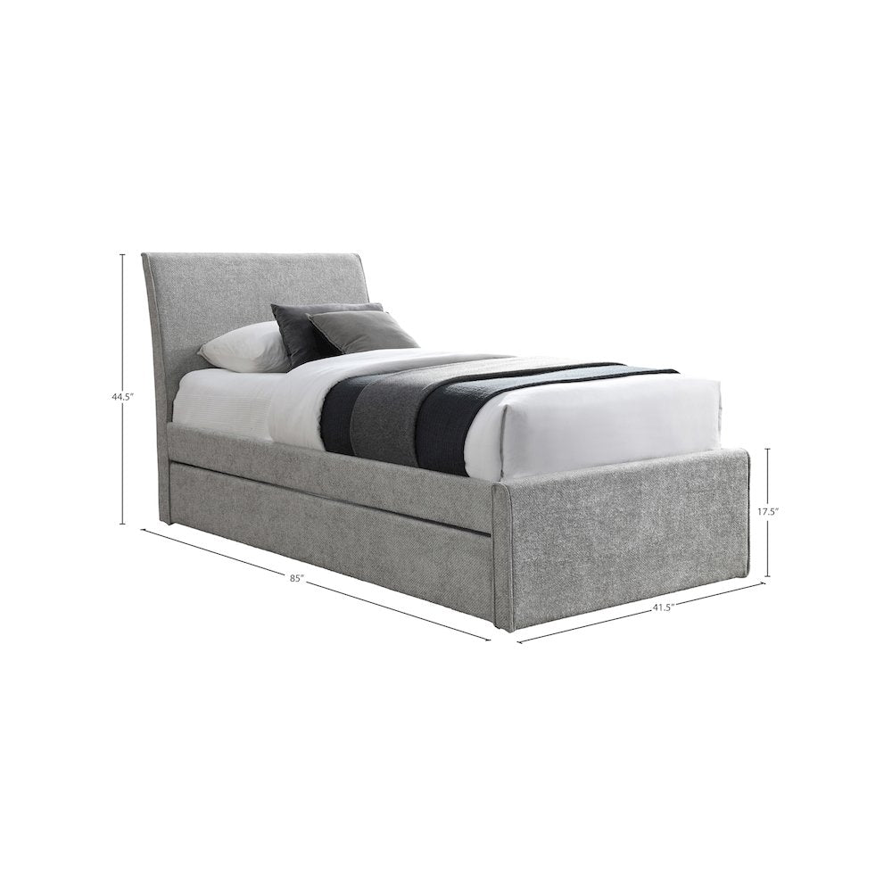 Myles Grey Chenille Fabric Twin Trundle Bed