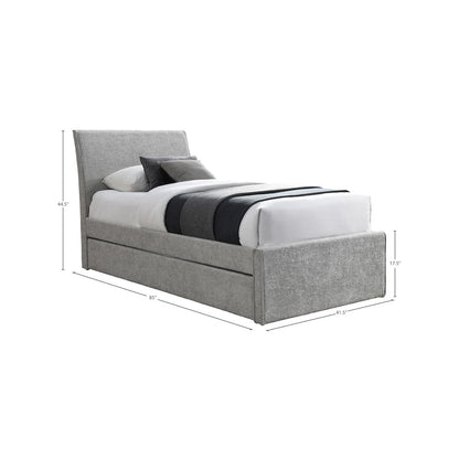 Myles Grey Chenille Fabric Twin Trundle Bed
