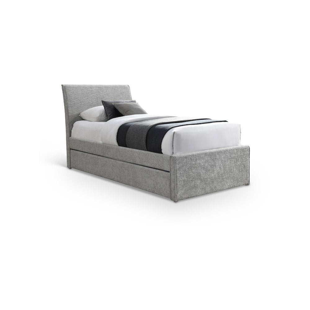 Myles Grey Chenille Fabric Twin Trundle Bed