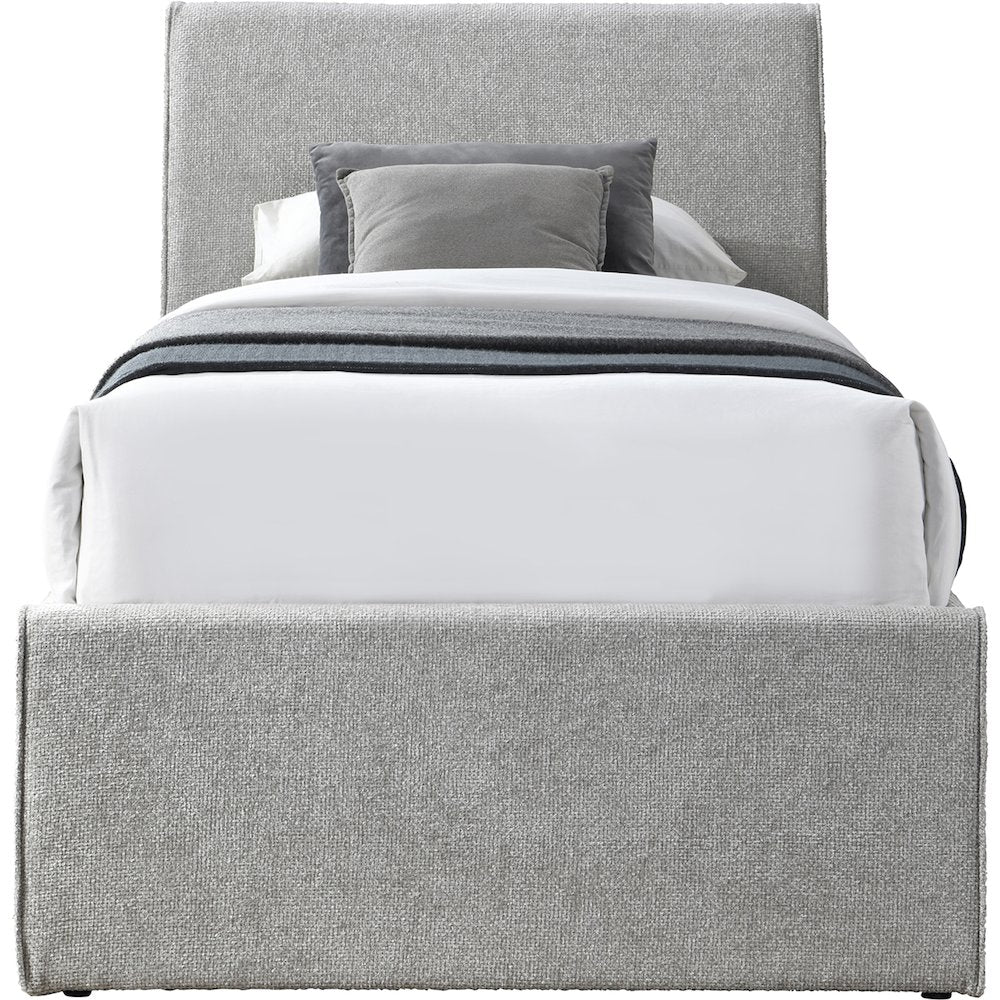 Myles Grey Chenille Fabric Twin Trundle Bed