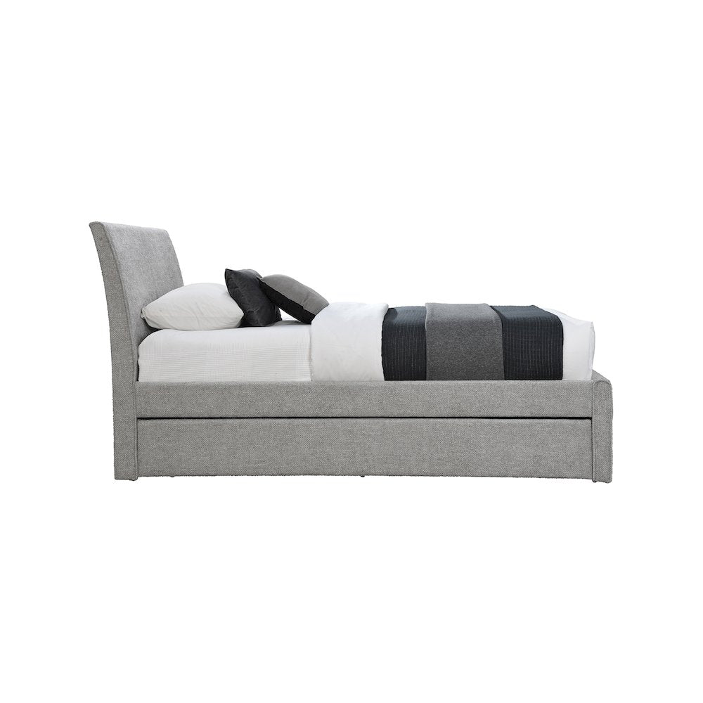Myles Grey Chenille Fabric Twin Trundle Bed