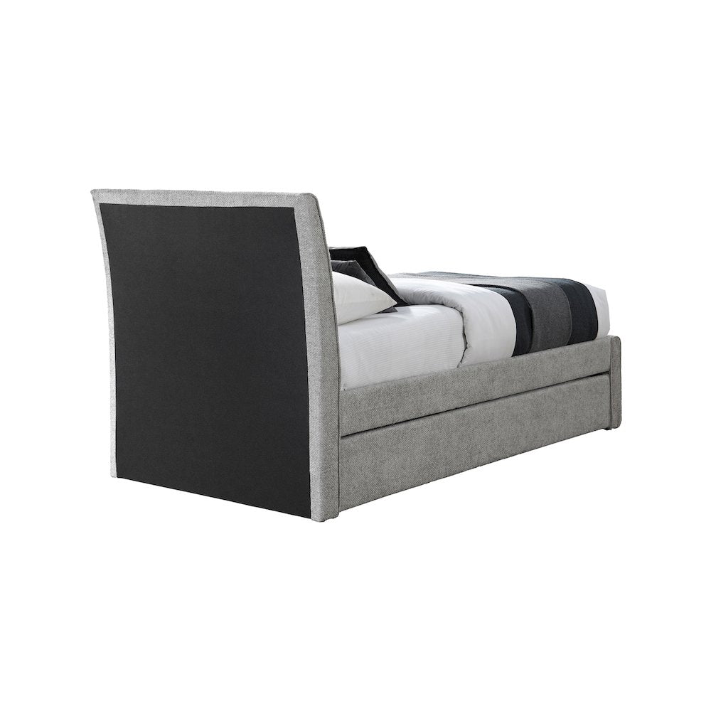 Myles Grey Chenille Fabric Twin Trundle Bed
