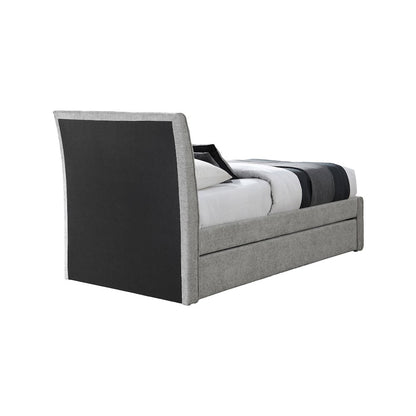 Myles Grey Chenille Fabric Twin Trundle Bed