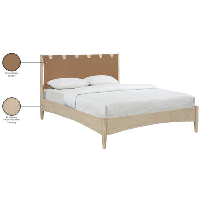 Santos Brown Vegan Leather Headboard And Wood Queen Bed