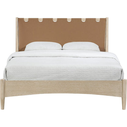 Santos Brown Vegan Leather Headboard And Wood Queen Bed