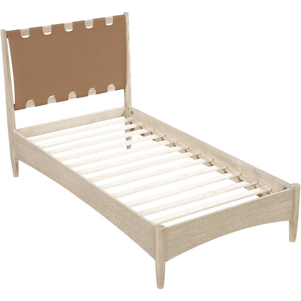Santos Brown Vegan Leather Headboard And Wood Twin Bed