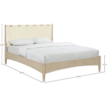 Santos Cream Vegan Leather Headboard And Wood Full Bed