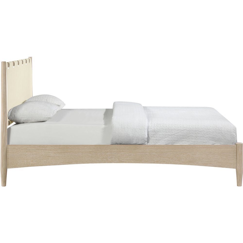 Santos Cream Vegan Leather Headboard And Wood King Bed