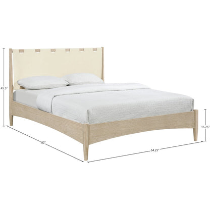 Santos Cream Vegan Leather Headboard And Wood Queen Bed