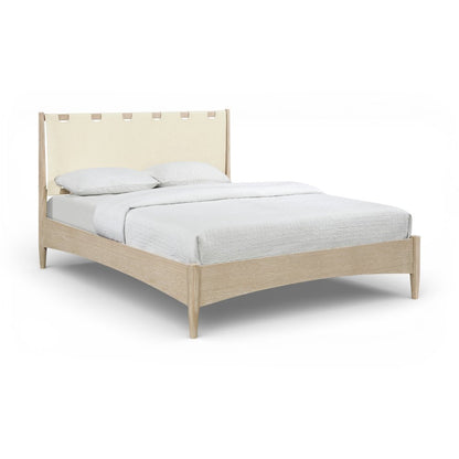 Santos Cream Vegan Leather Headboard And Wood Queen Bed