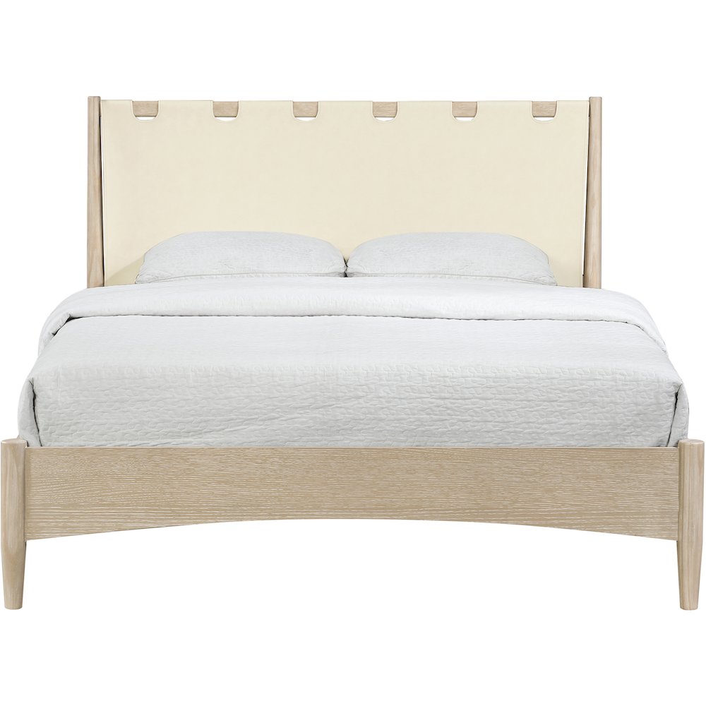 Santos Cream Vegan Leather Headboard And Wood Queen Bed