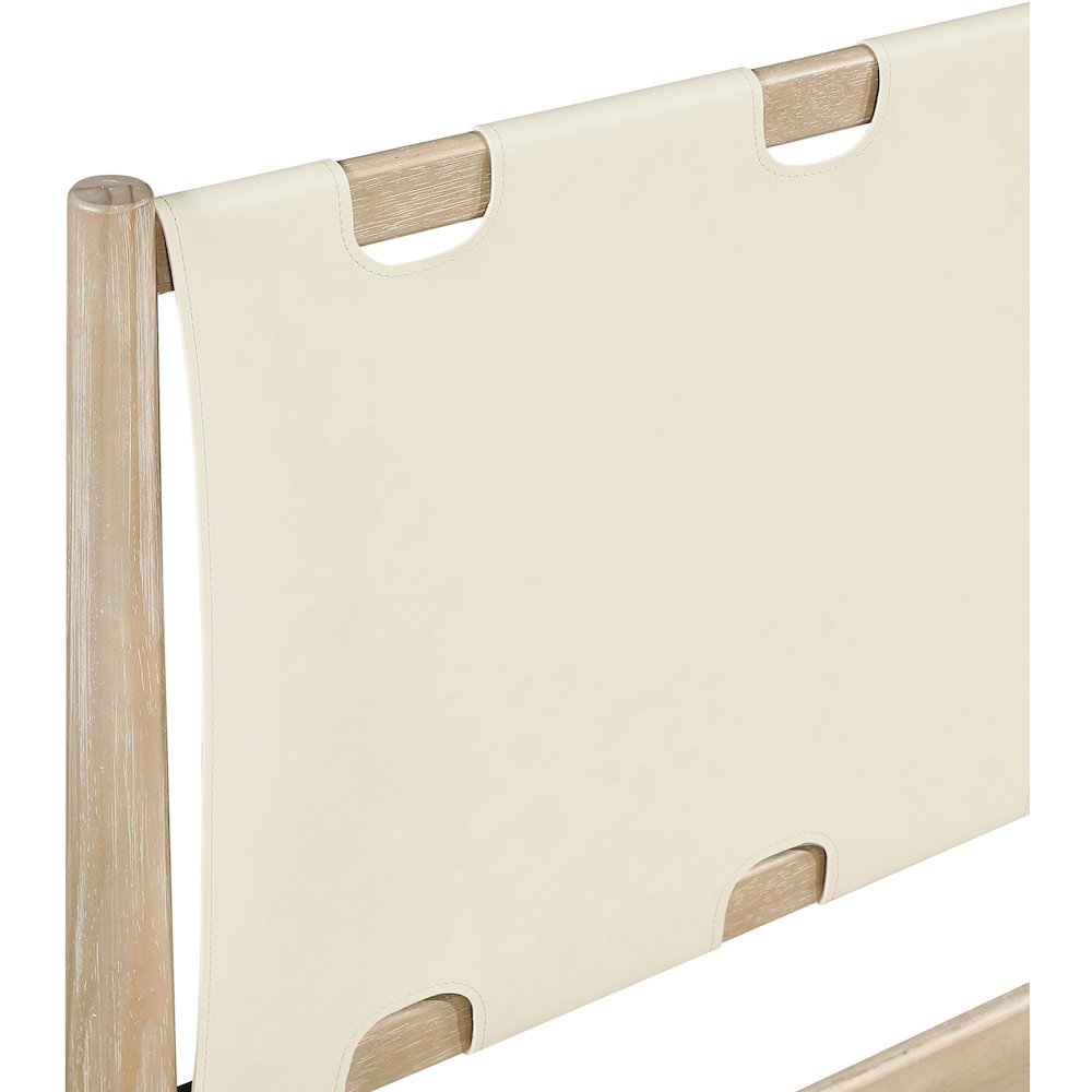 Santos Cream Vegan Leather Headboard And Wood Queen Bed