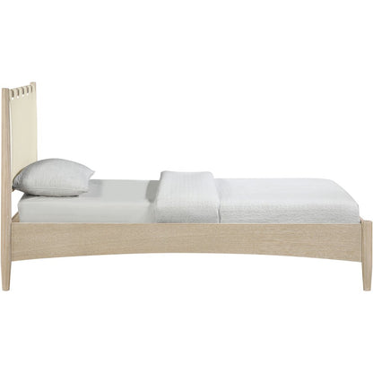 Santos Cream Vegan Leather Headboard And Wood Twin Bed