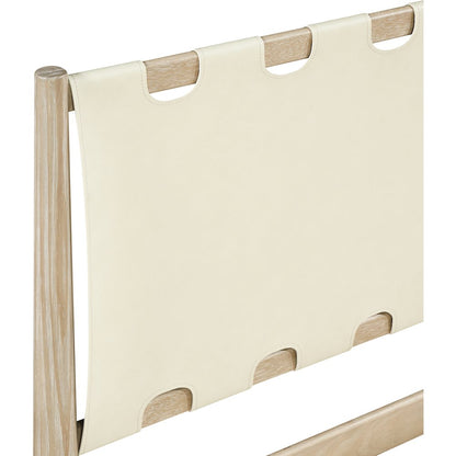 Santos Cream Vegan Leather Headboard And Wood Twin Bed