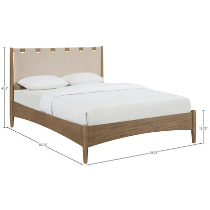 Santos Beige Vegan Leather Headboard And Wood Full Bed