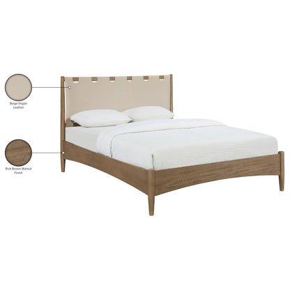 Santos Beige Vegan Leather Headboard And Wood Full Bed