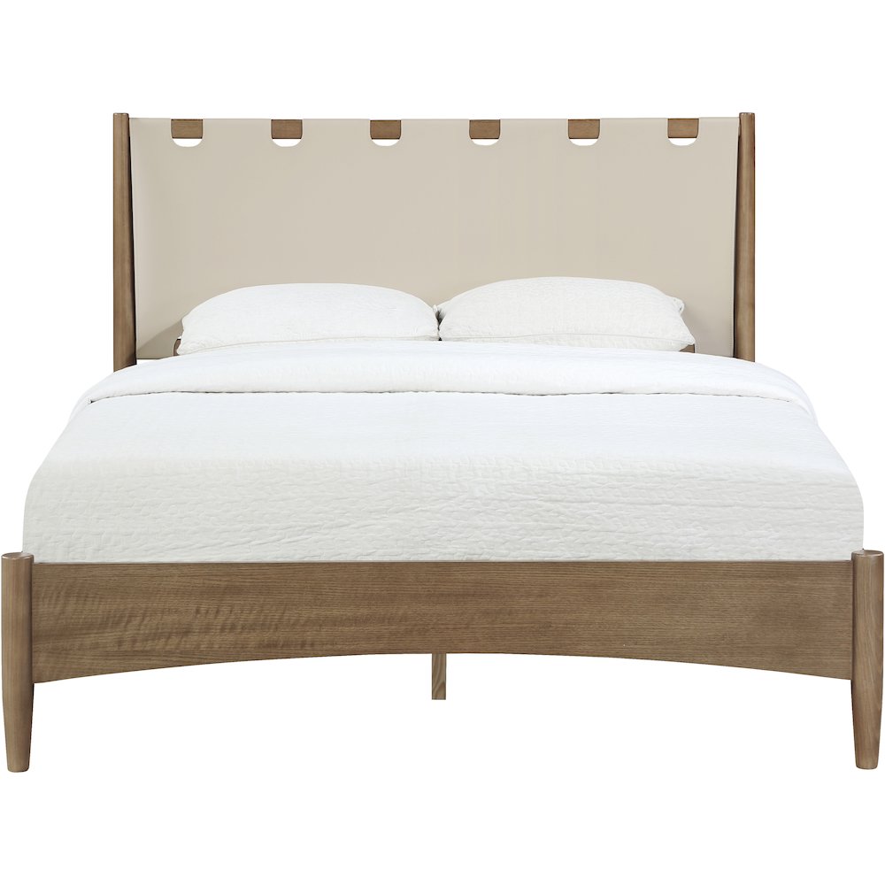 Santos Beige Vegan Leather Headboard And Wood Full Bed