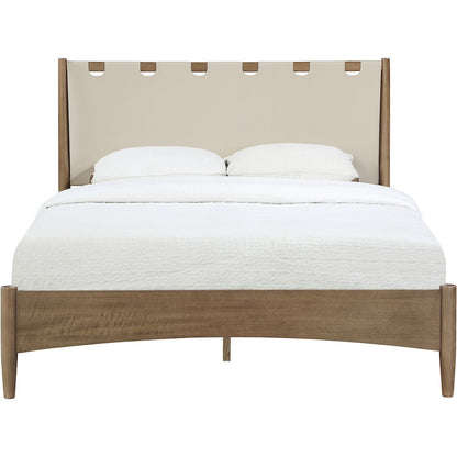 Santos Beige Vegan Leather Headboard And Wood Full Bed