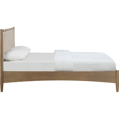 Santos Beige Vegan Leather Headboard And Wood Full Bed