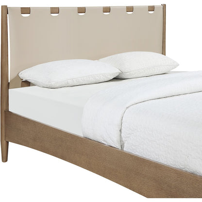 Santos Beige Vegan Leather Headboard And Wood Full Bed