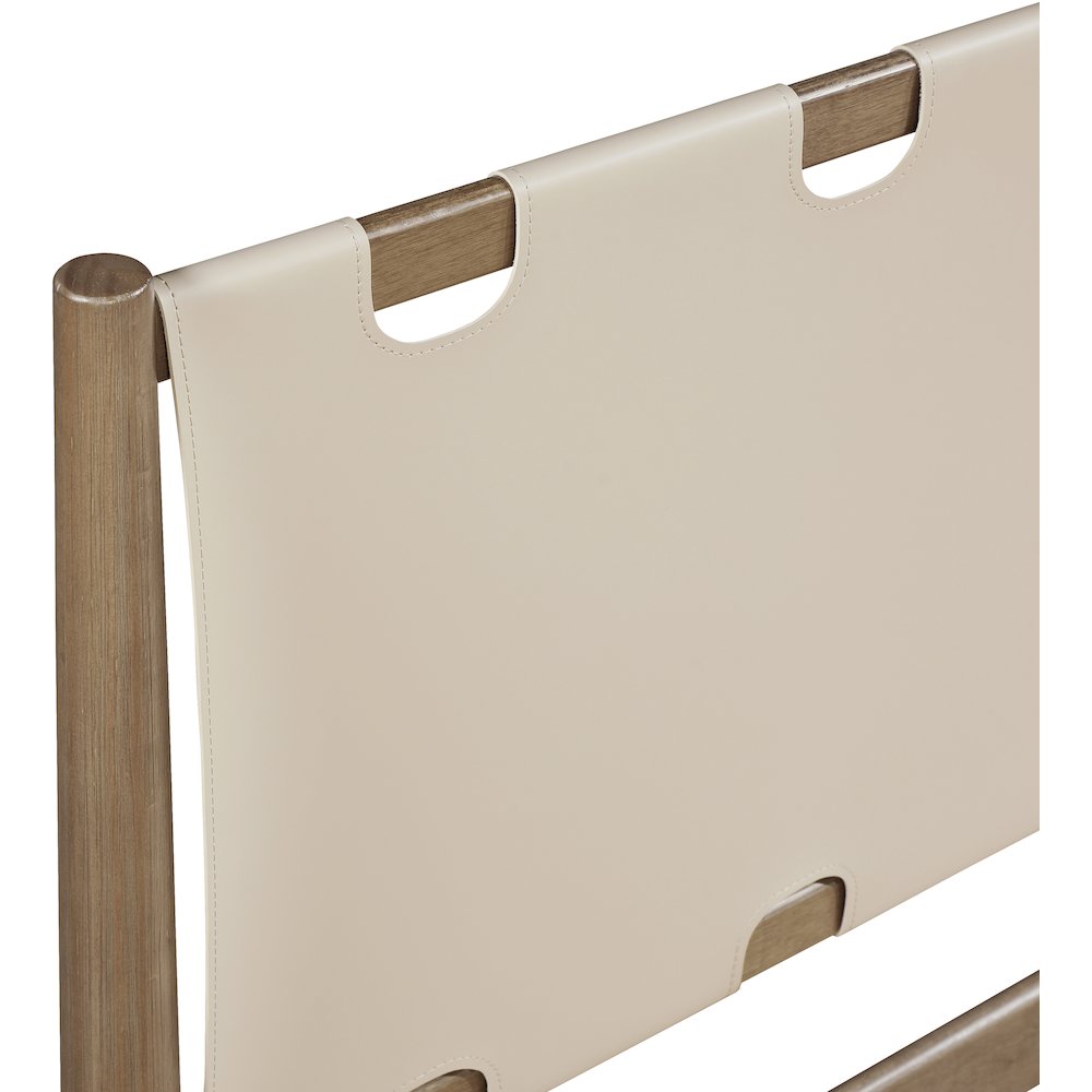 Santos Beige Vegan Leather Headboard And Wood Queen Bed