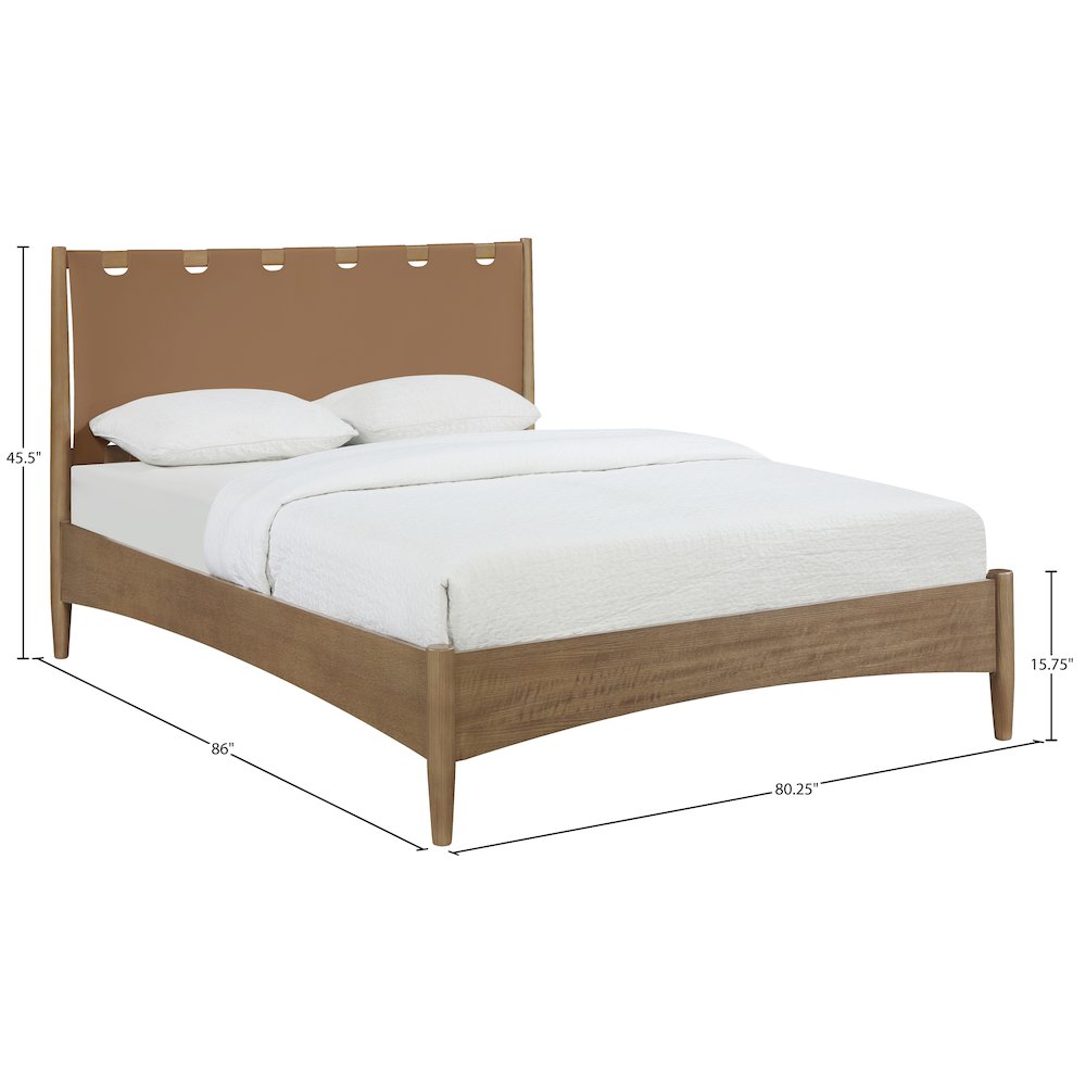 Santos Brown Vegan Leather Headboard And Wood King Bed