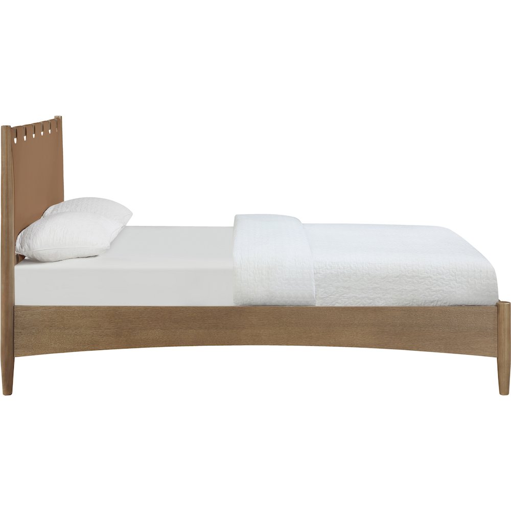 Santos Brown Vegan Leather Headboard And Wood King Bed