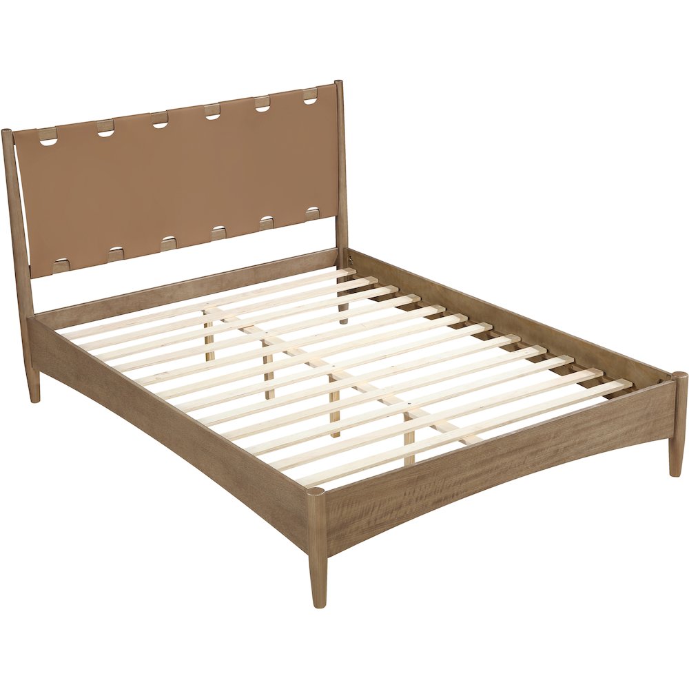 Santos Brown Vegan Leather Headboard And Wood Queen Bed