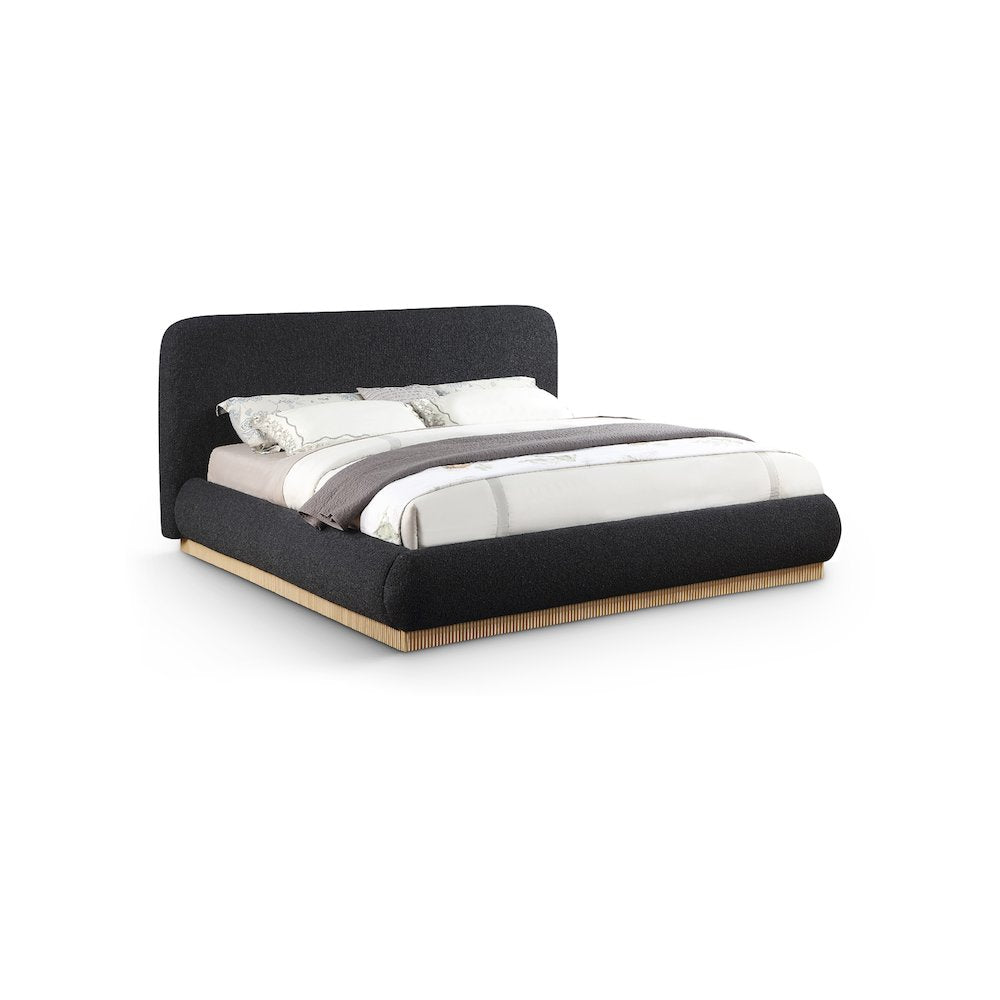 Rigby Black Boucle Fabric Queen Bed