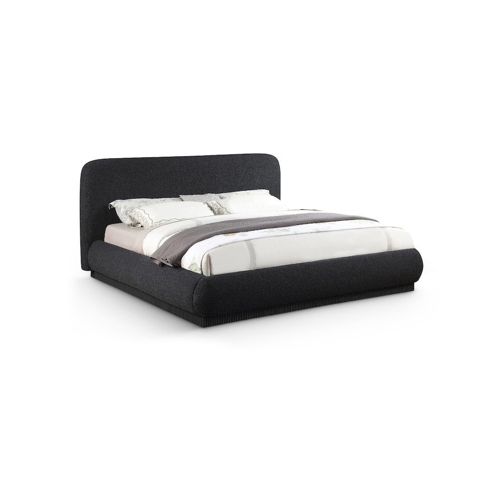 Rigby Black Boucle Fabric Queen Bed
