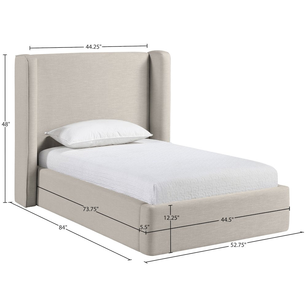 Kendall Beige Linen Textured Fabric Upholstered Twin Bed