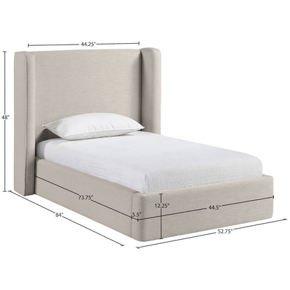 Kendall Beige Linen Textured Fabric Upholstered Twin Bed