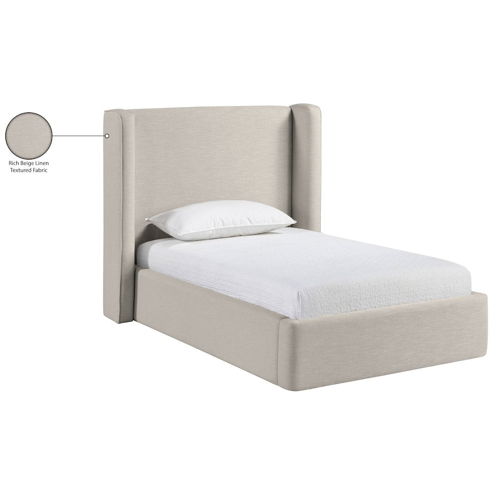 Kendall Beige Linen Textured Fabric Upholstered Twin Bed