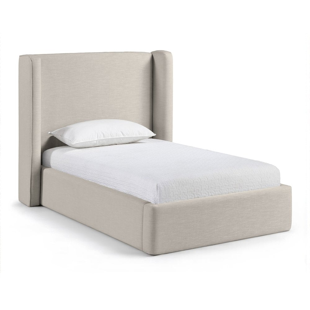 Kendall Beige Linen Textured Fabric Upholstered Twin Bed