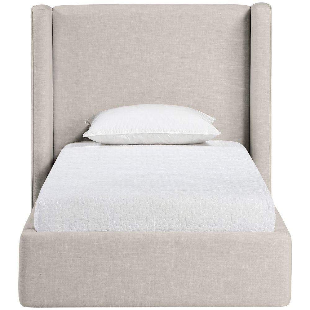 Kendall Beige Linen Textured Fabric Upholstered Twin Bed