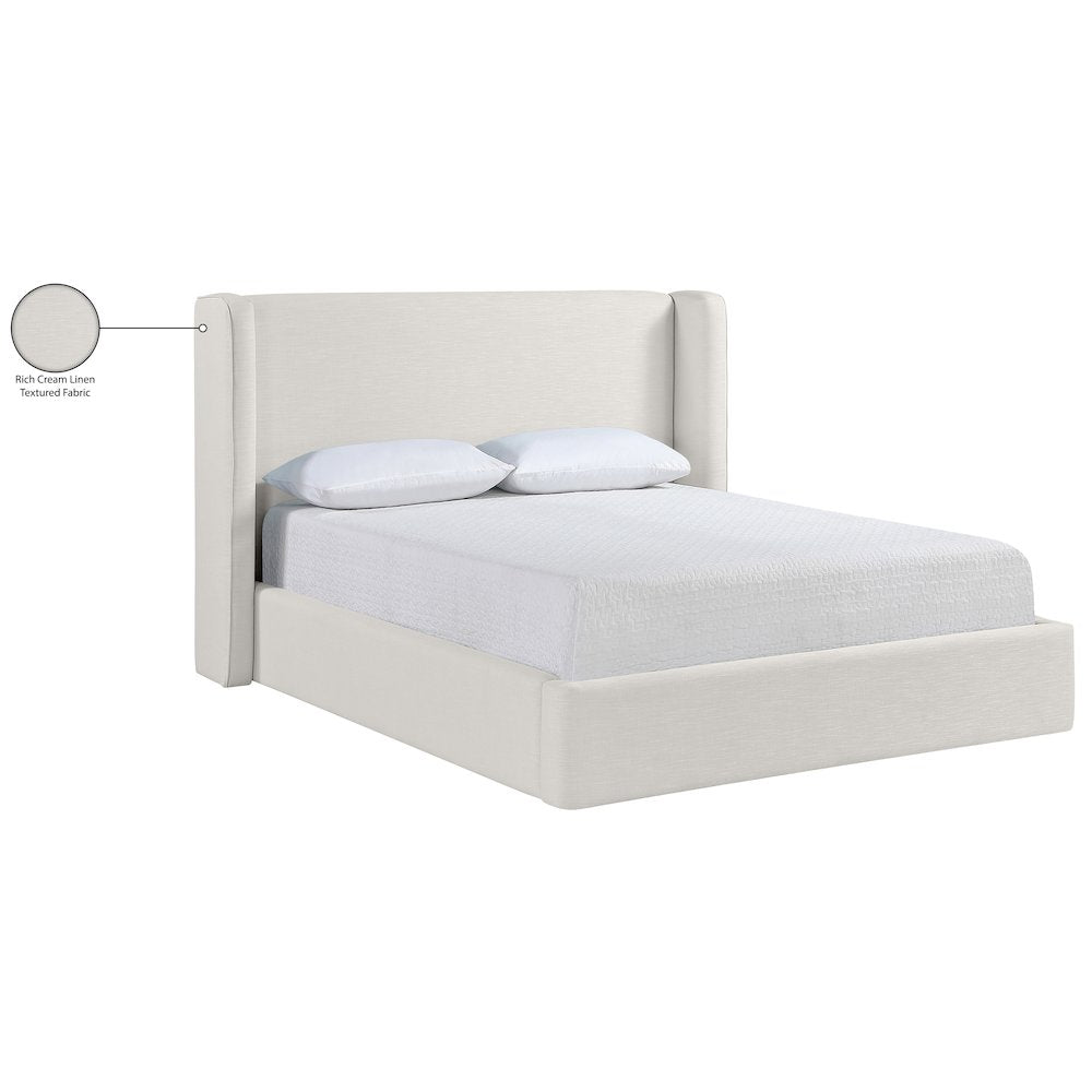 Kendall Cream Linen Textured Fabric Upholstered Full Bed