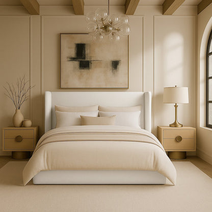 Kendall Cream Linen Textured Fabric Upholstered Full Bed