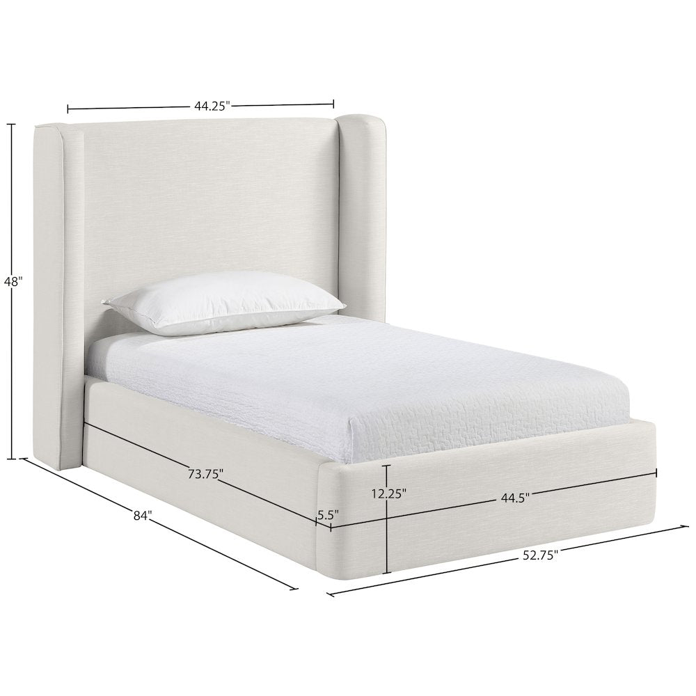 Kendall Cream Linen Textured Fabric Upholstered Twin Bed