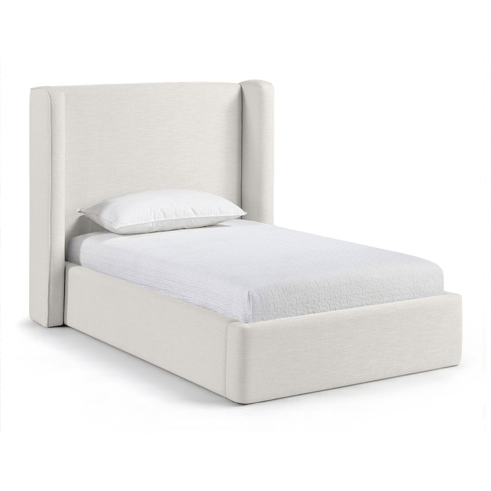 Kendall Cream Linen Textured Fabric Upholstered Twin Bed