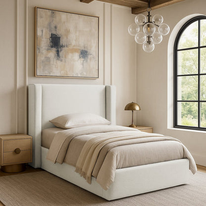 Kendall Cream Linen Textured Fabric Upholstered Twin Bed
