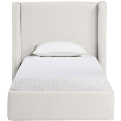 Kendall Cream Linen Textured Fabric Upholstered Twin Bed