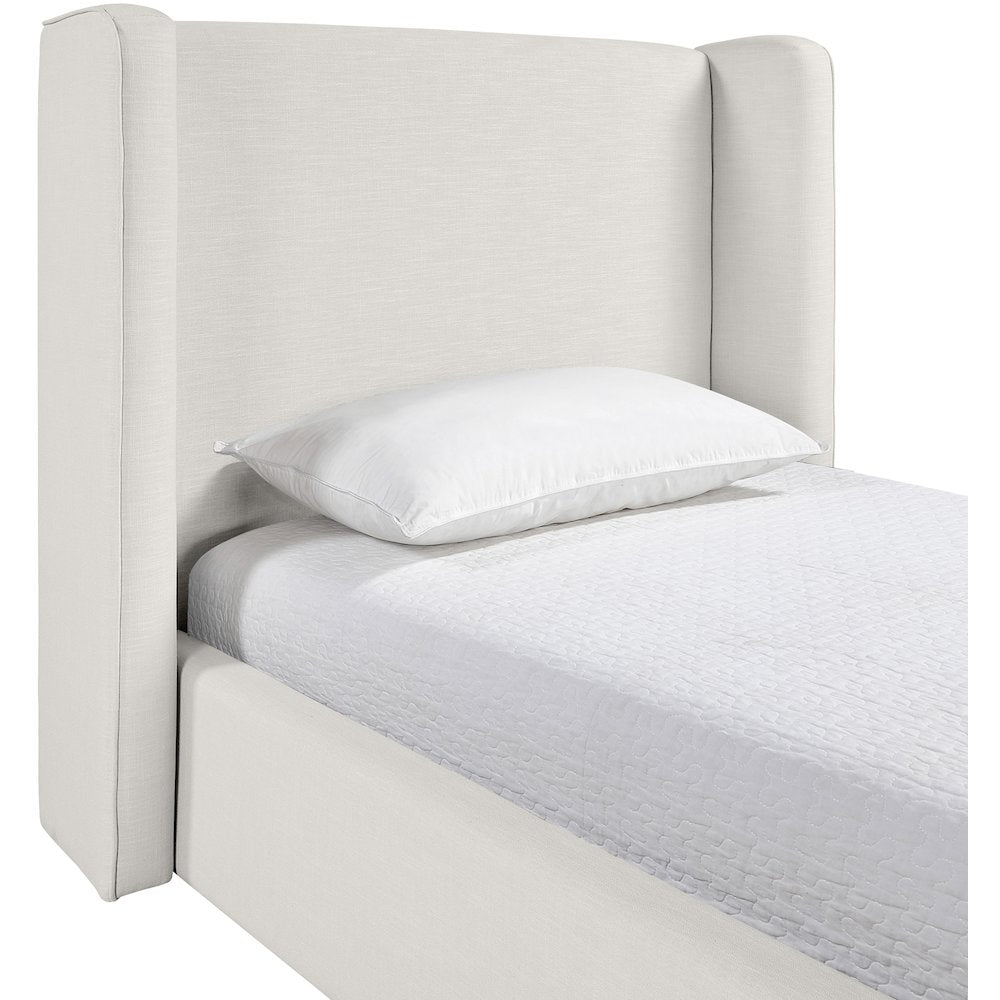 Kendall Cream Linen Textured Fabric Upholstered Twin Bed