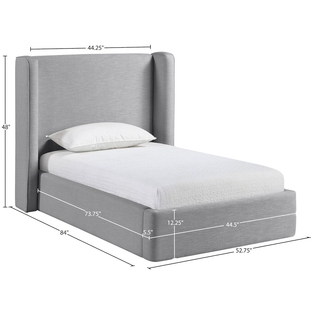 Kendall Grey Linen Textured Fabric Upholstered Twin Bed