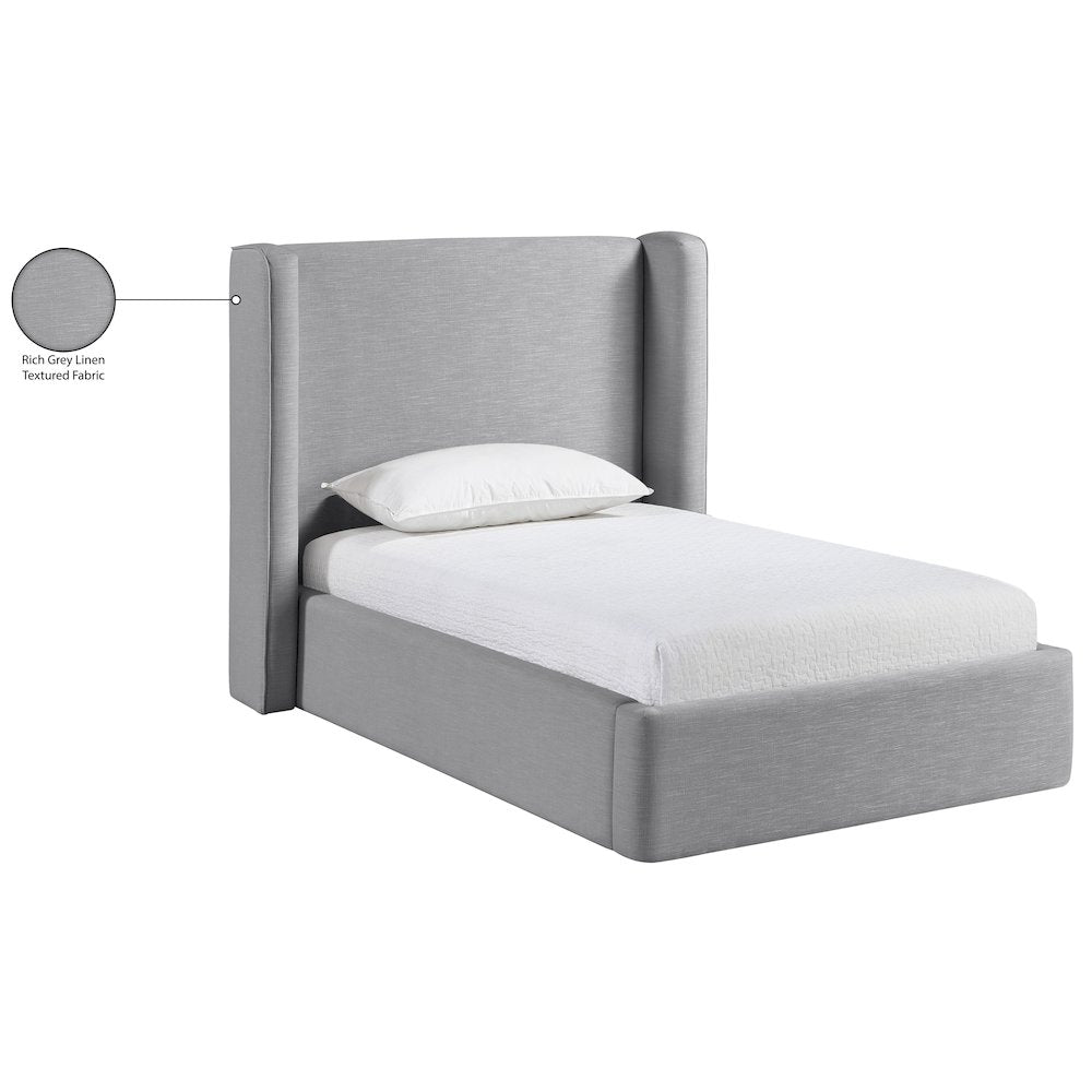 Kendall Grey Linen Textured Fabric Upholstered Twin Bed