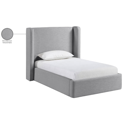 Kendall Grey Linen Textured Fabric Upholstered Twin Bed