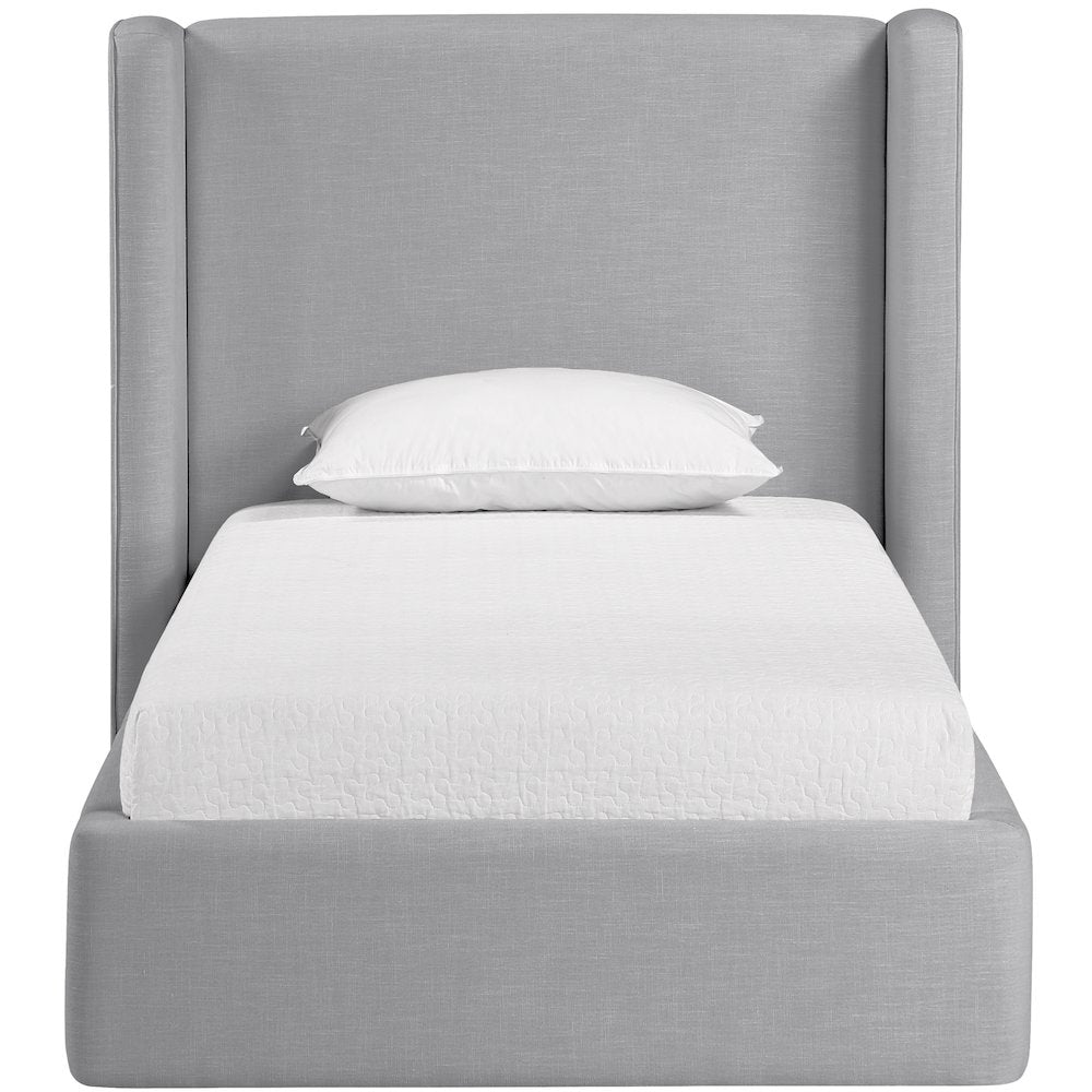 Kendall Grey Linen Textured Fabric Upholstered Twin Bed