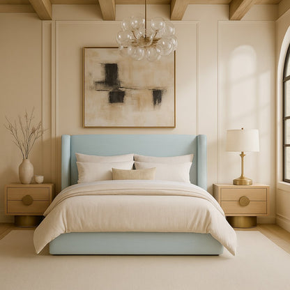 Kendall Light Blue Linen Textured Fabric Upholstered Queen Bed